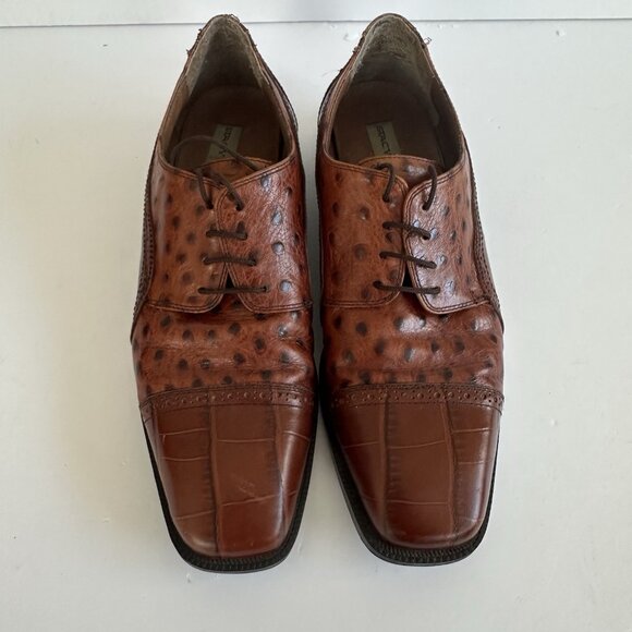 Stacy Adams Genuine Leather Ostrich/Alligator Oxfords Men's Size‎ Size 10M Brown - Picture 2 of 16